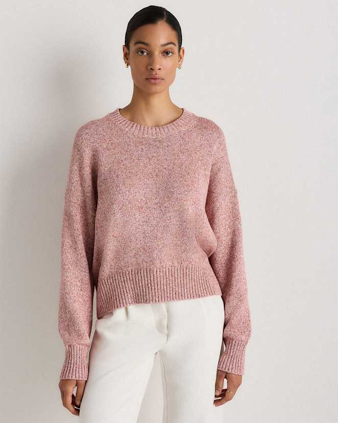 Marled Rose Pink 100% Organic Cotton Boyfriend Crew Sweater