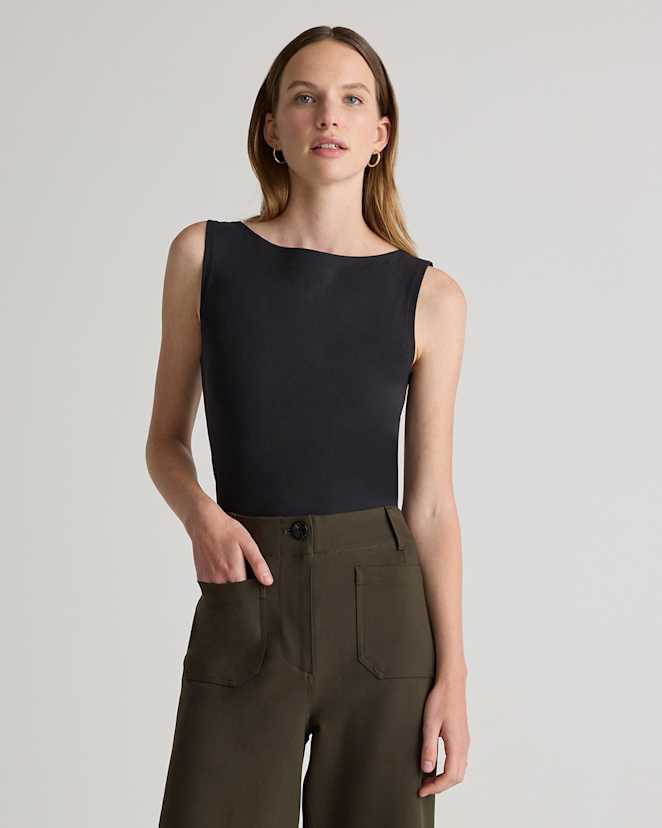 Black Stretch Cotton Jersey Boat Neck Tank