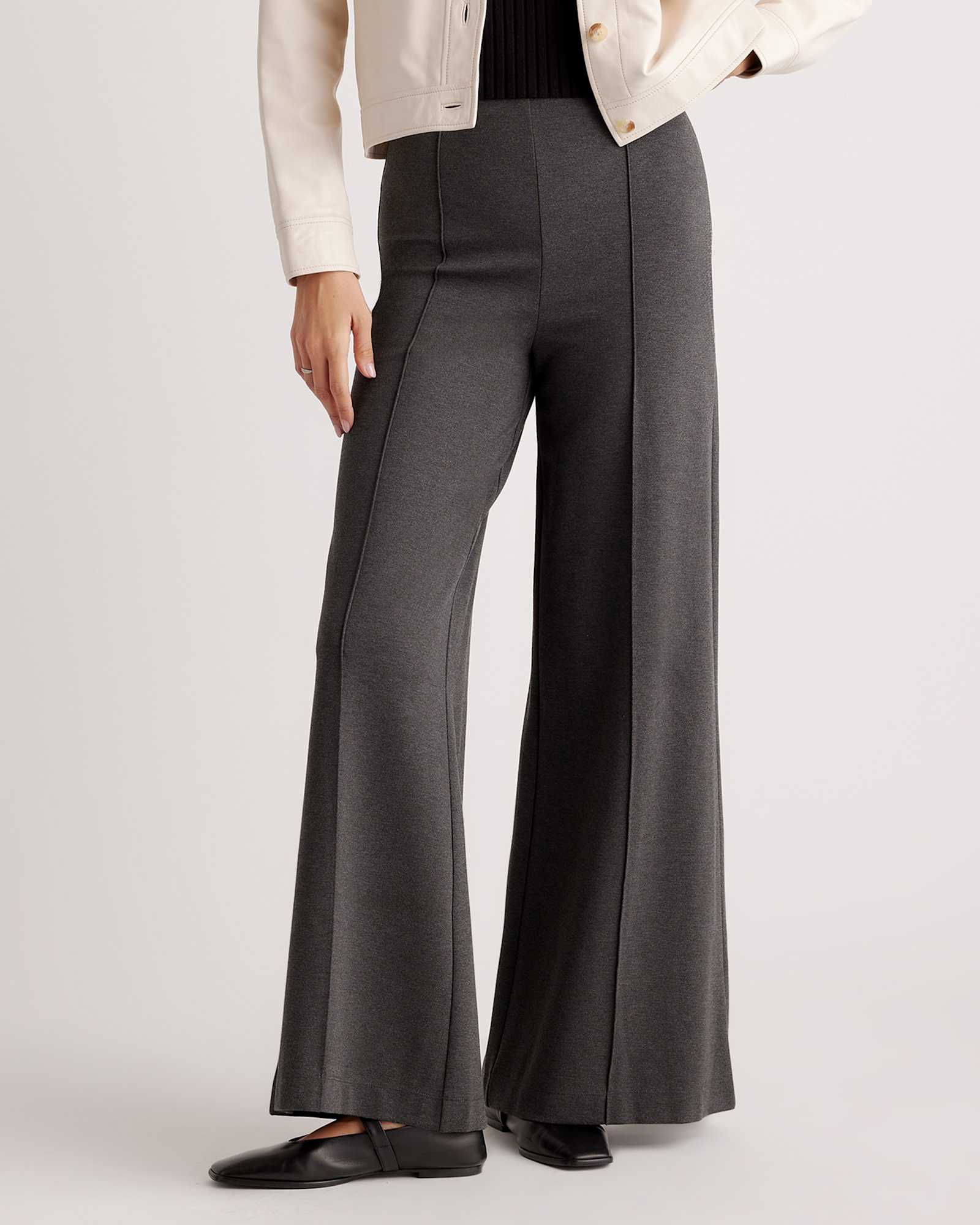 charcoal Ultra-Stretch Ponte Super Wide Leg Pants