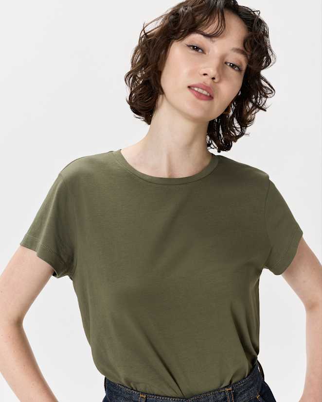Dark Olive Cotton Modal Crew Neck Swing Tee