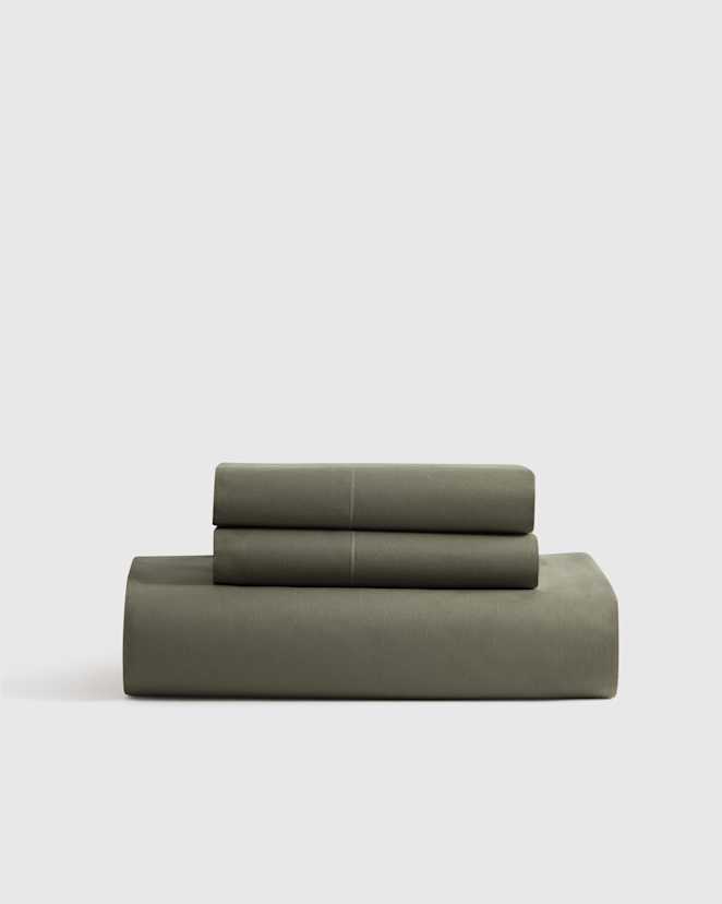 Dusty Olive Organic Crisp Percale Fitted Sheet Set