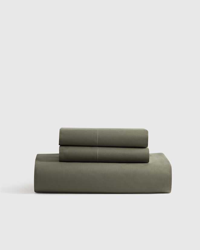 Dusty Olive Organic Crisp Percale Fitted Sheet Set