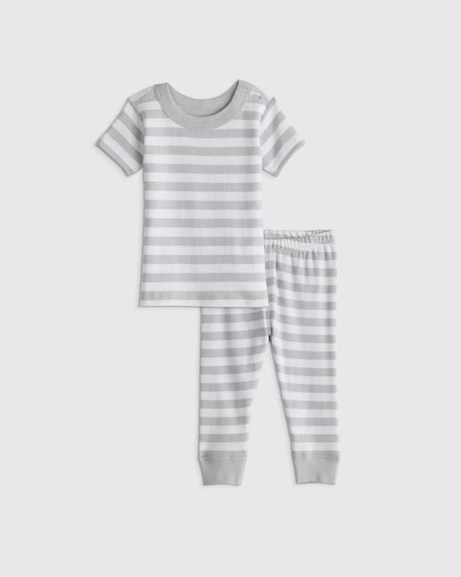 Grey Stripe 100% Organic Cotton Short Sleeve and Pant Pajama Set