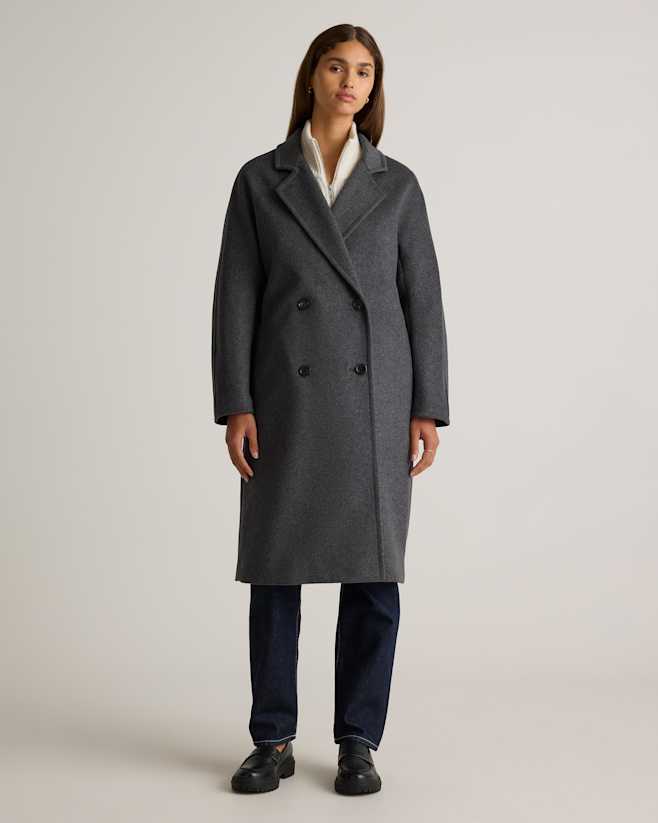 Heather Charcoal Italian Wool Double-Breasted Slouch Coat