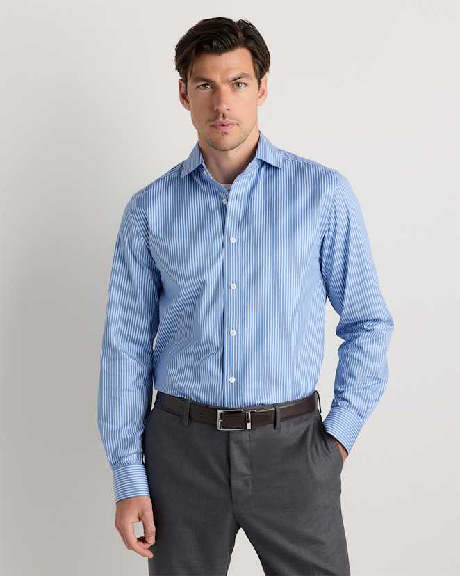Blue Stripe Organic Cotton Stretch Twill Dress Shirt