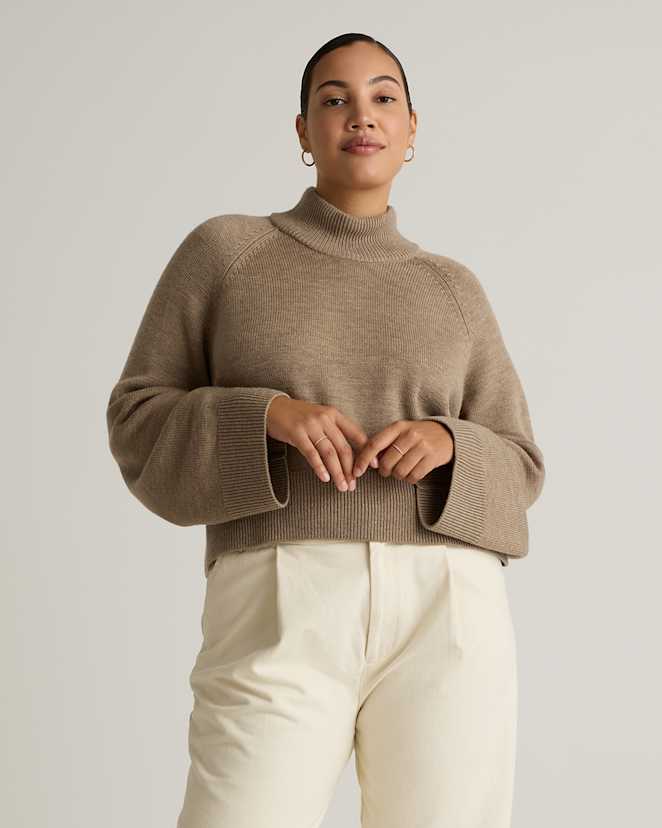 Malted Toffee Australian Merino Wool Cropped Mock Neck Sweater