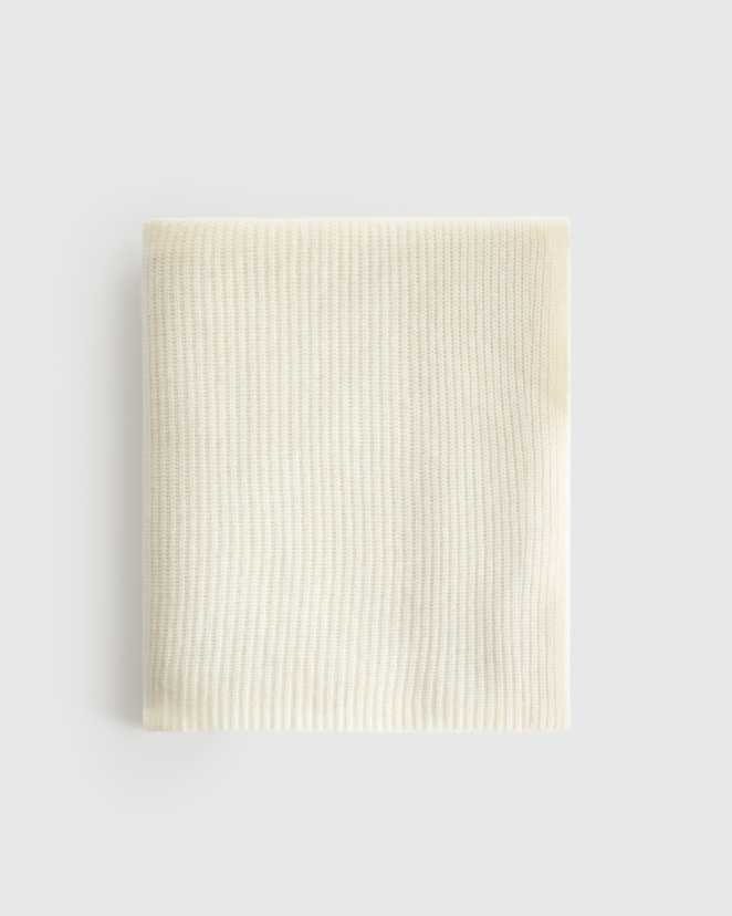 Ivory Ribbed Knit Cashmere Throw