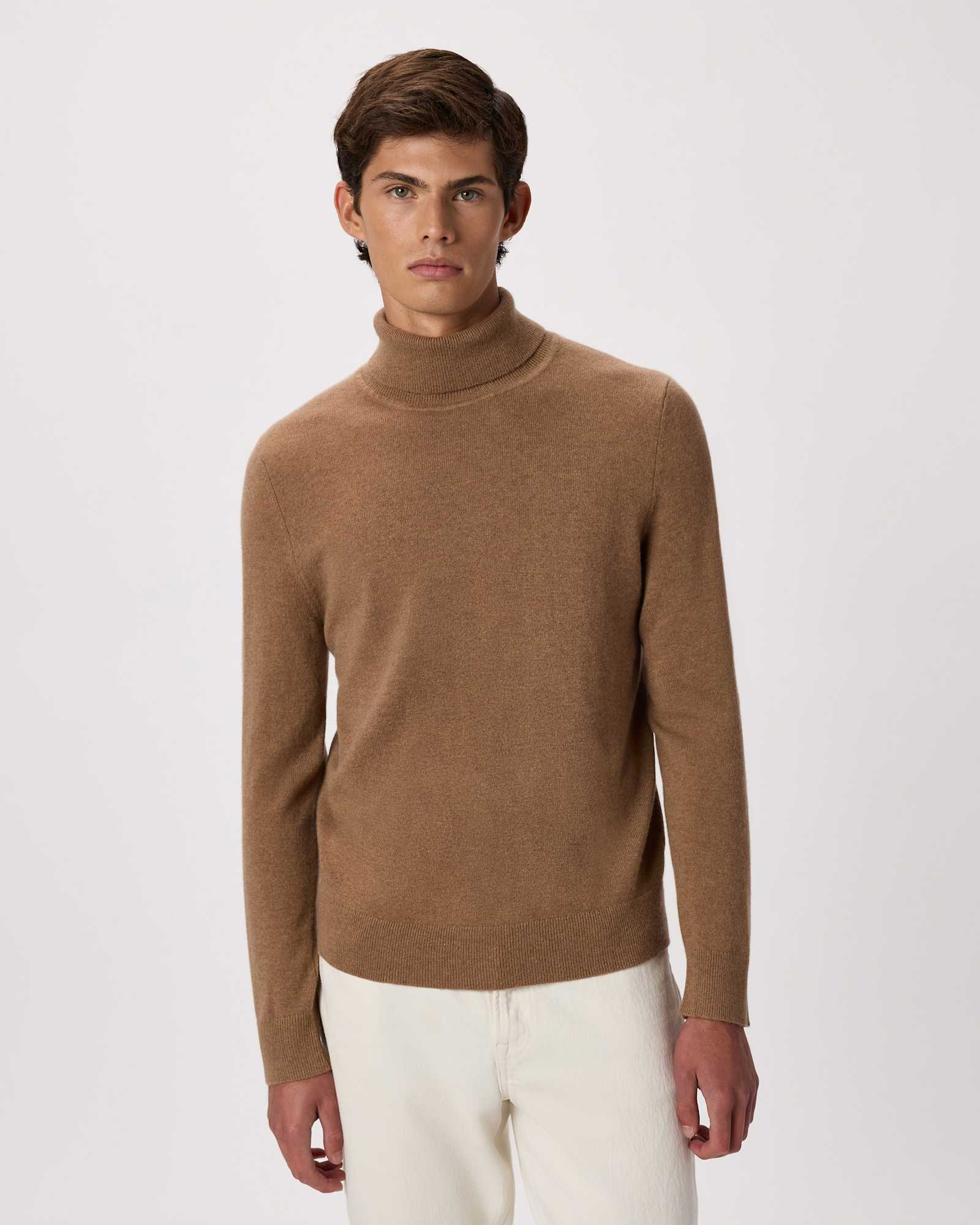 teak Mongolian Cashmere Turtleneck Sweater