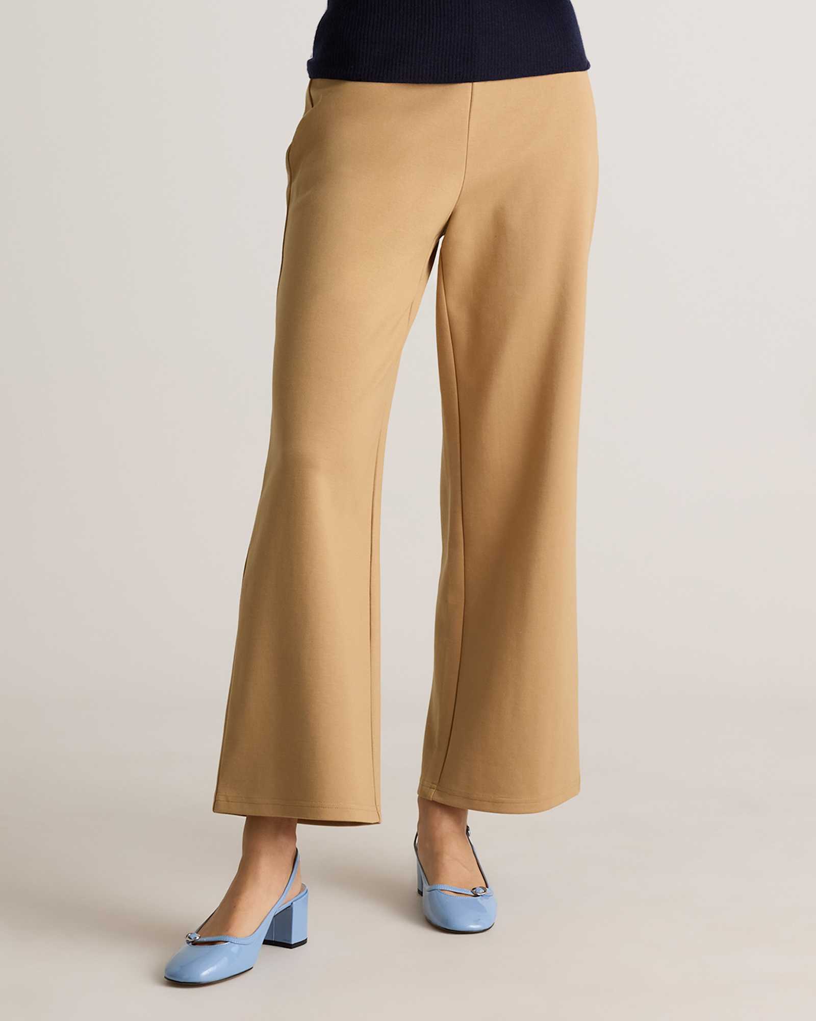Soft Camel Organic Cotton Double Knit Wide Leg Pants