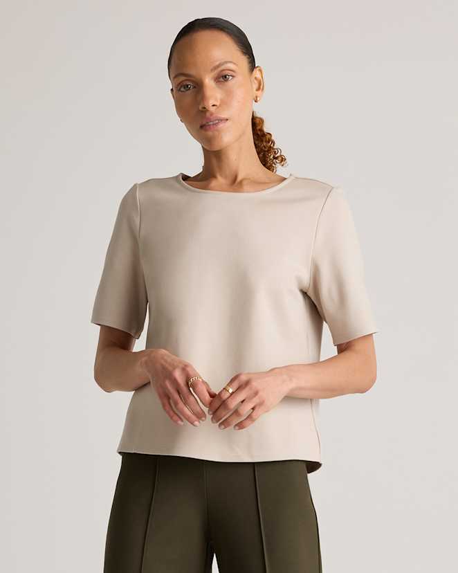 Ecru Ultra-Stretch Ponte Short Sleeve Top