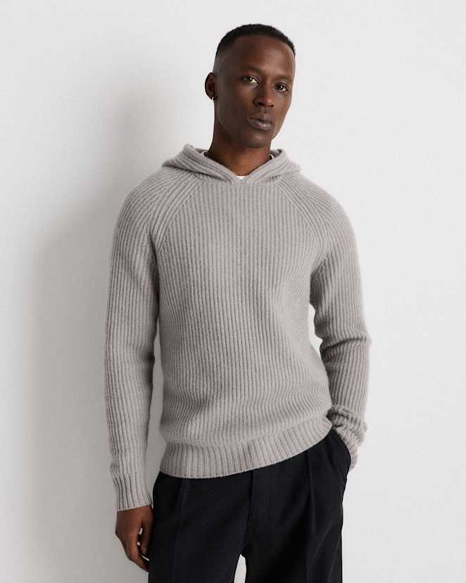 M-SWT-20-MRLGRY-01 EDITED Morel Grey Mongolian Cashmere Fisherman Pullover Hoodie