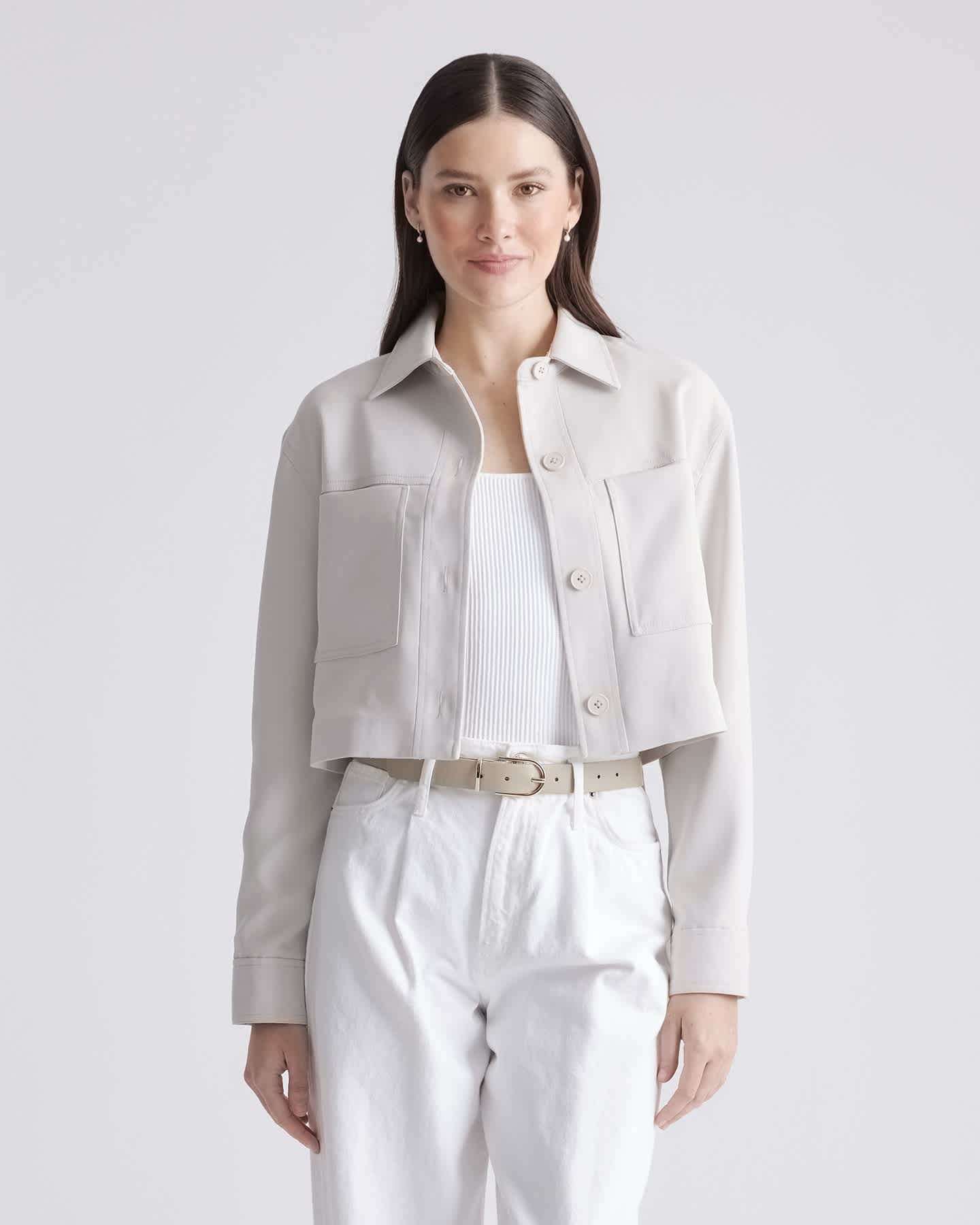 W-JKT-47-SND 1319 sand Stretch Crepe Cropped Jacket