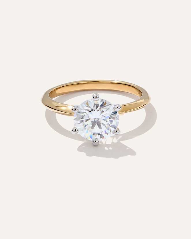 Yellow Gold Lab Grown Diamond Round Six Prong Knife Edge Engagement Ring