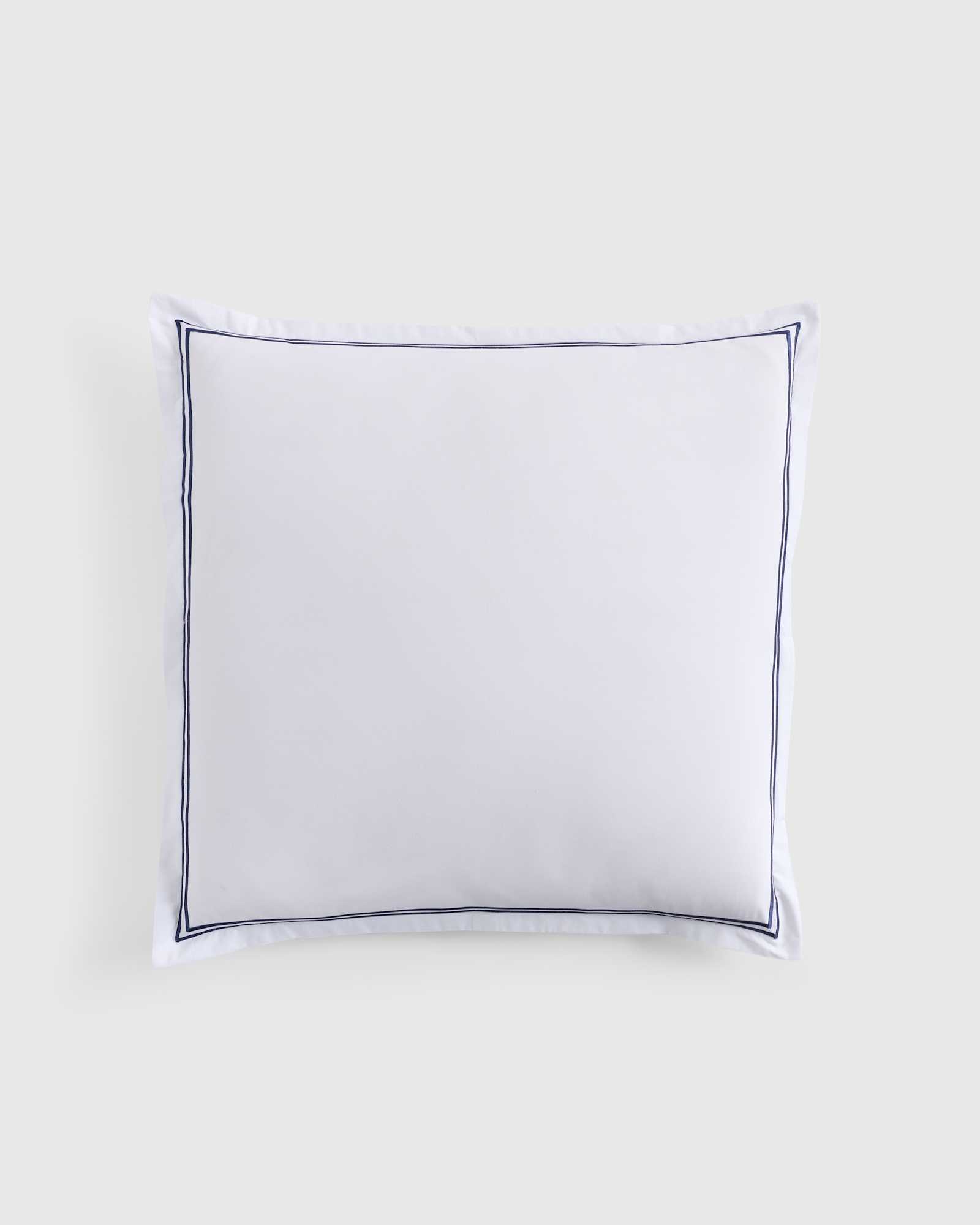 white/navy Classic Organic Percale Embellished Euro Sham
