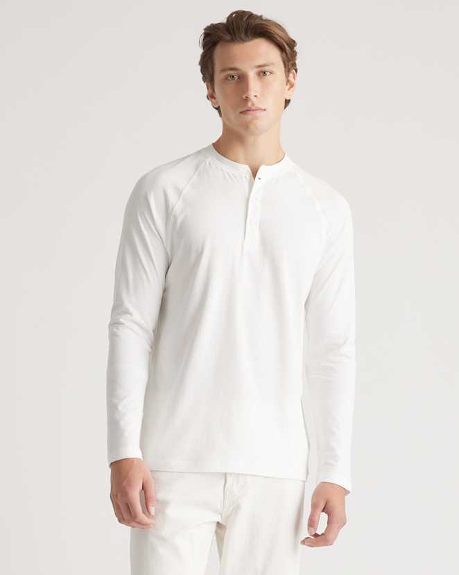 White Cotton Modal Long Sleeve Henley Tee