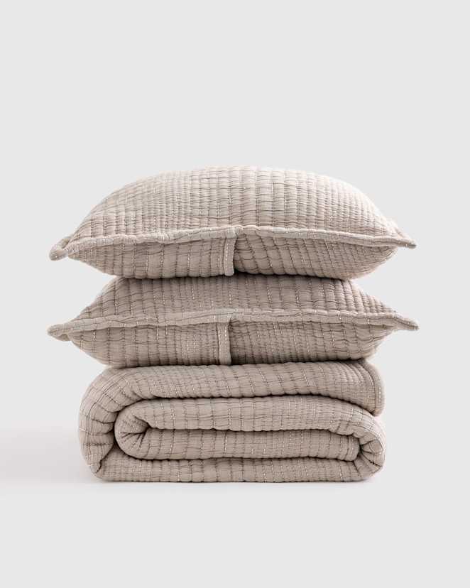 Taupe DO NOT USE - Organic Cotton Channel Stitch Coverlet Set