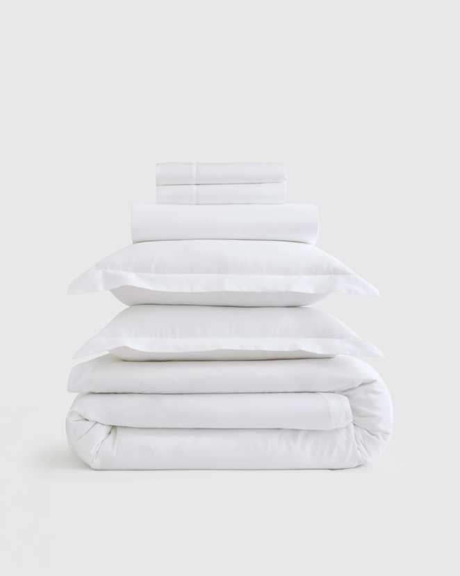 White Giza Egyptian Cotton Sateen Deluxe Bedding Bundle