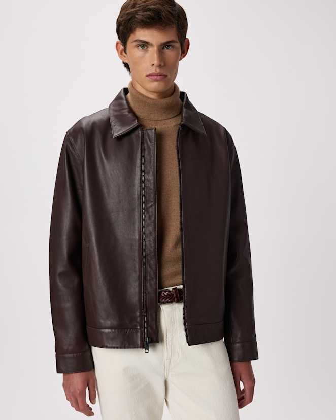 Rich Brown 100% Leather Harrington Jacket