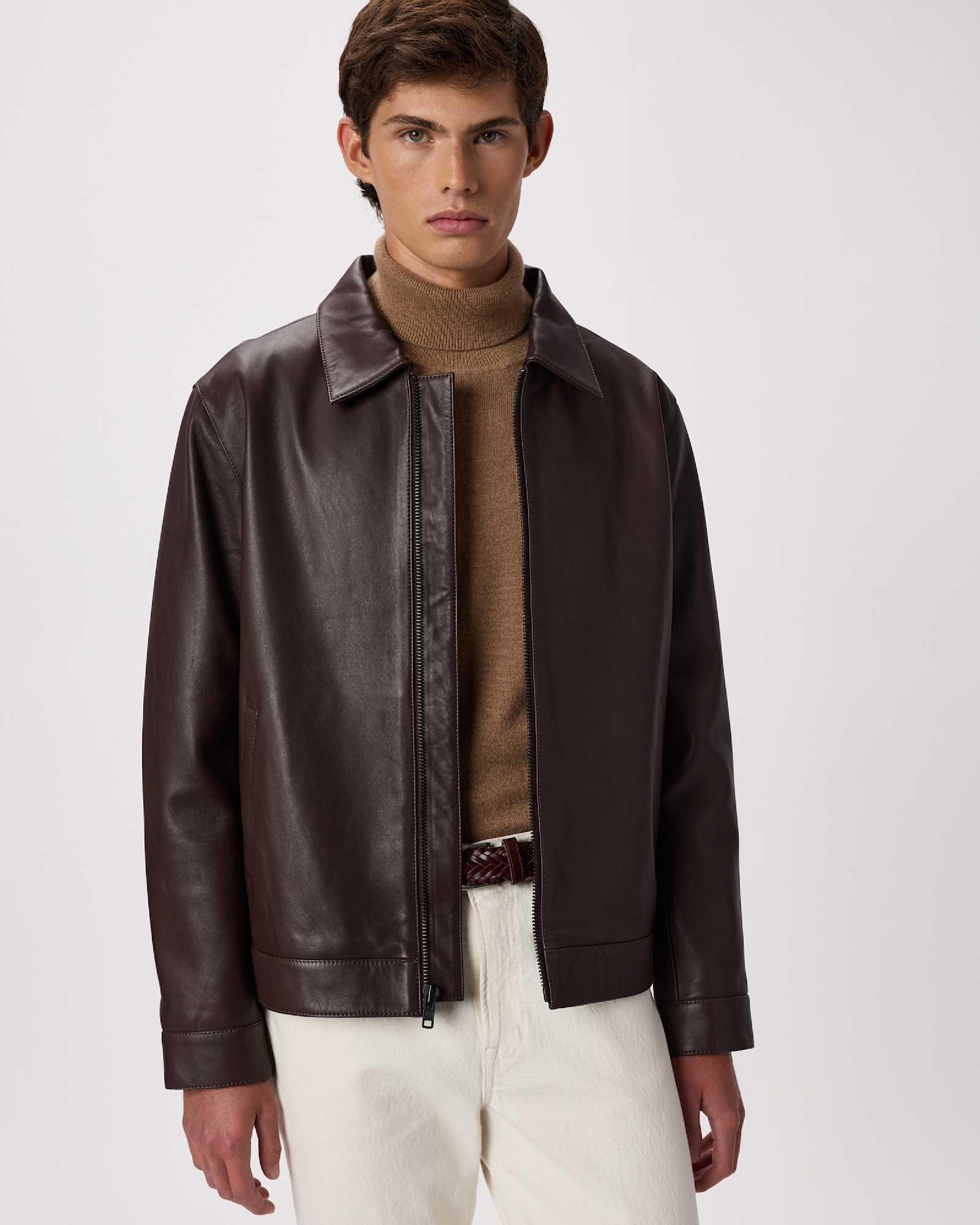M-JKT-59-RCHBRN-02 EDITED rich-brown 100% Leather Harrington Jacket