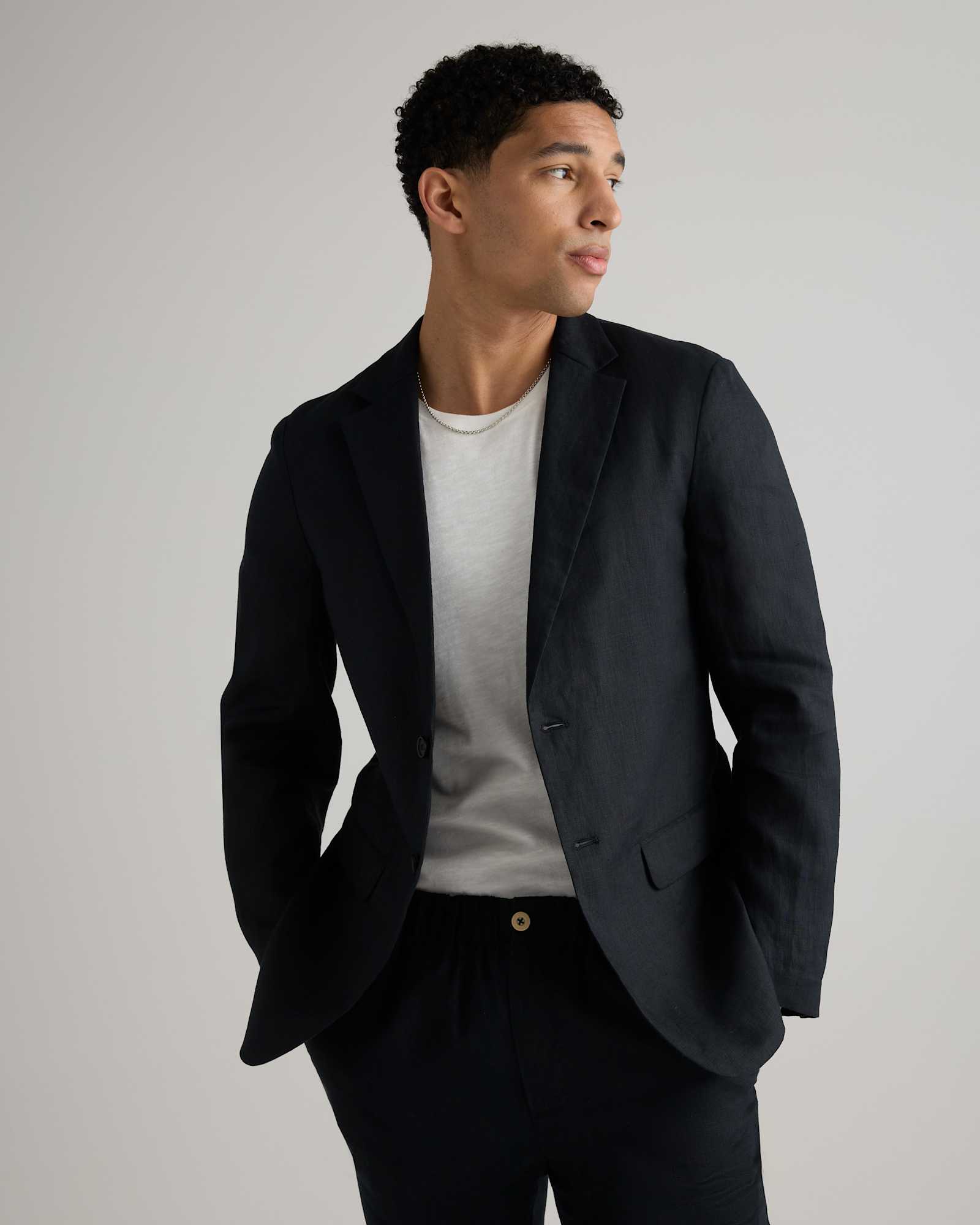 black 100% European Linen Blazer