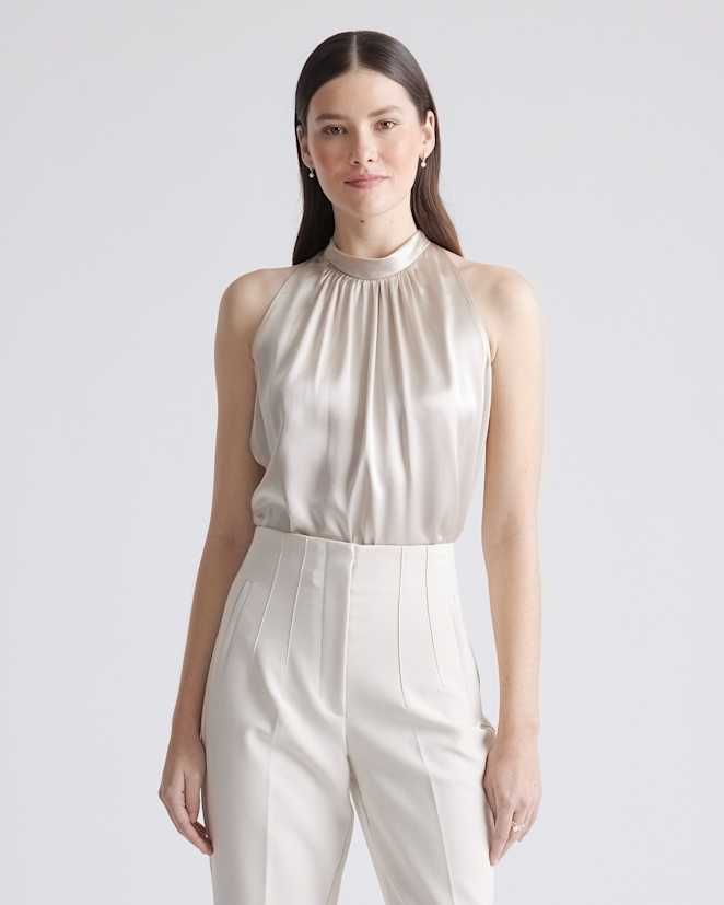 Champagne 100% Washable Silk Halter Top