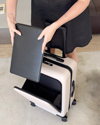 Front Pocket Carry-On Suitcase Tan Amanda Schweers 4x5 Thumbnail
