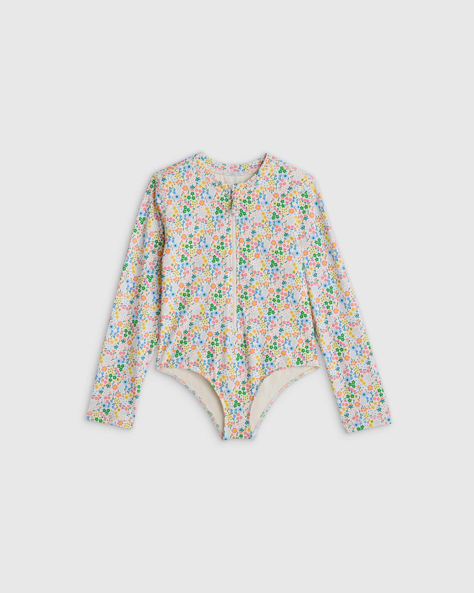 ditsy-floral Long Sleeve Zip-Up Swimsuit
