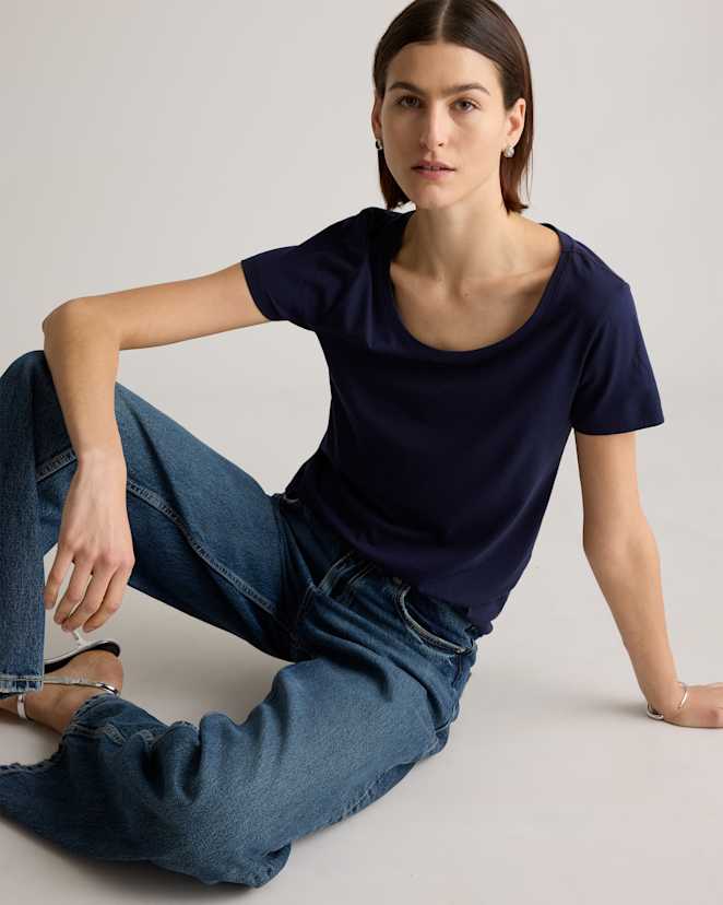 Navy Cotton Modal Scoop Neck Tee
