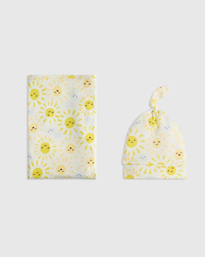 Sunshine Bamboo Swaddle & Hat Layette Set