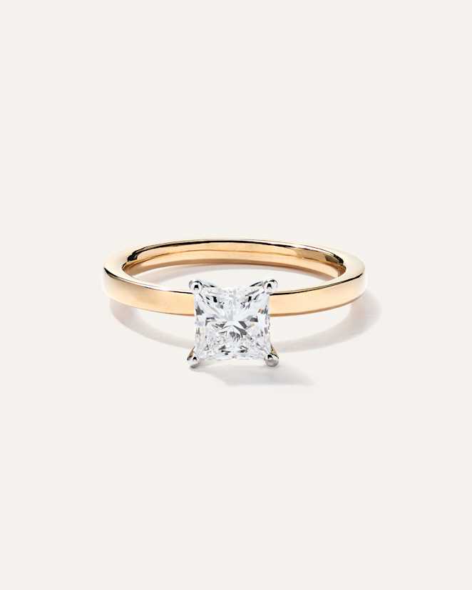 Yellow Gold Lab Grown Diamond Princess Comfort Fit Engagement Ring - 1ct