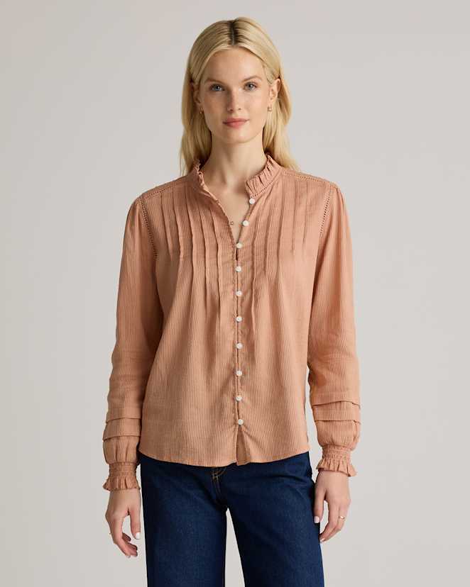 Cafe au Lait Organic Textured Cotton Peasant Blouse