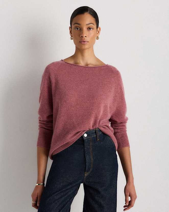 Heather Shaded Rose Pink Mongolian Cashmere Boatneck Sweater
