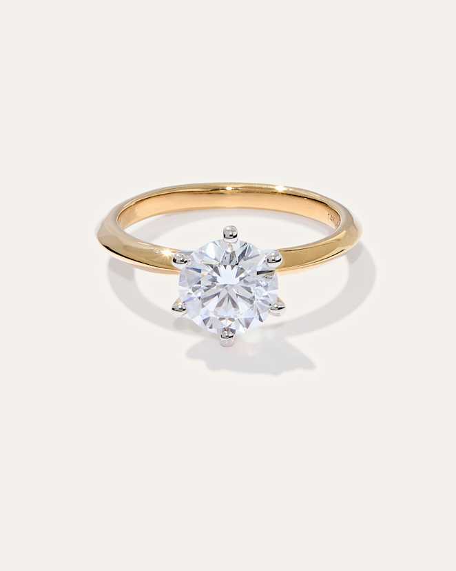 Yellow Gold Lab Grown Diamond Round Six Prong Knife Edge Engagement Ring