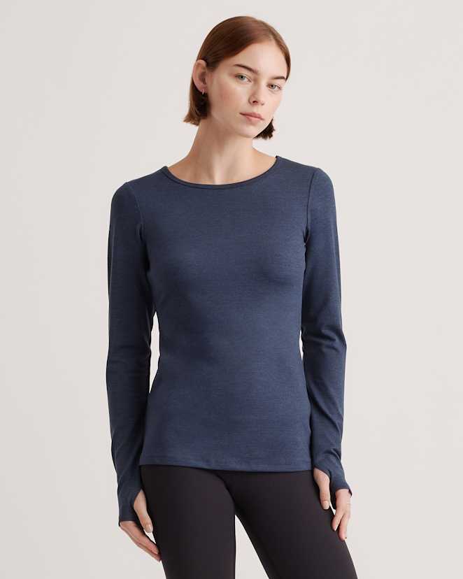 Heather Navy Ultra-Soft Fitted Long Sleeve Top