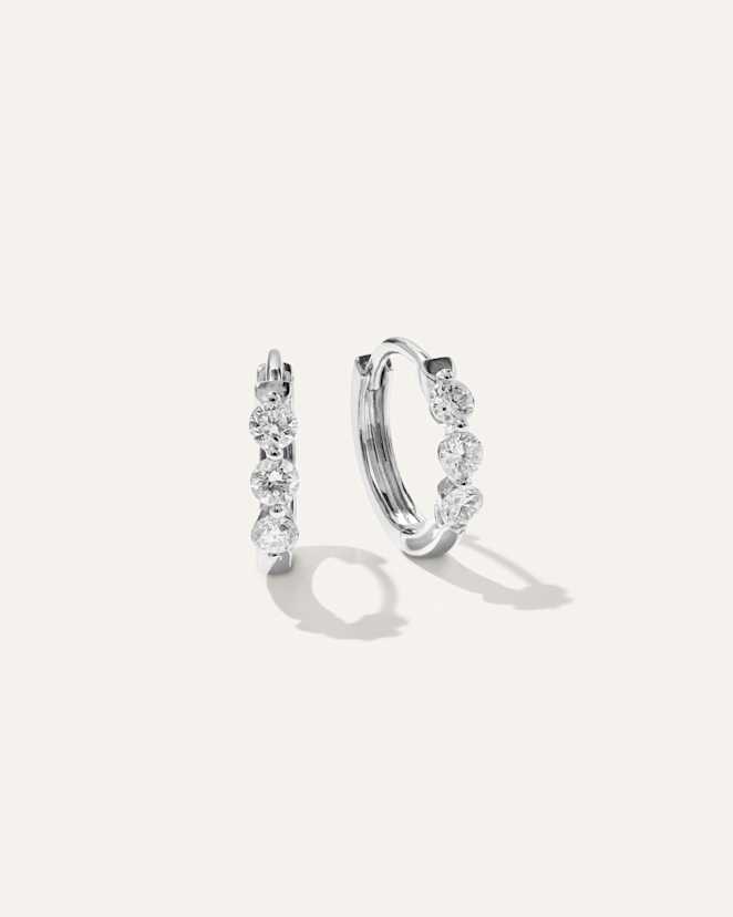 White Gold 14K Gold Lab Grown Diamond Shared Prong Huggie