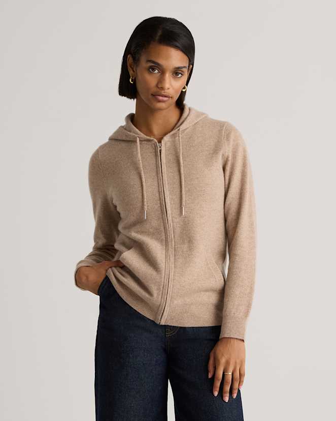 Oatmeal Mongolian Cashmere Full-Zip Hoodie