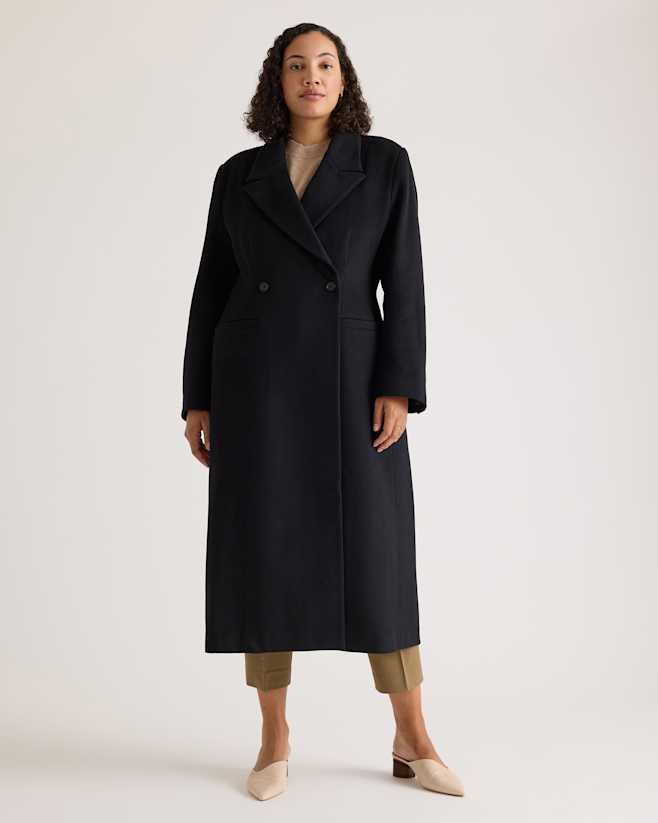 Black Italian Wool Tailored Long Coat
