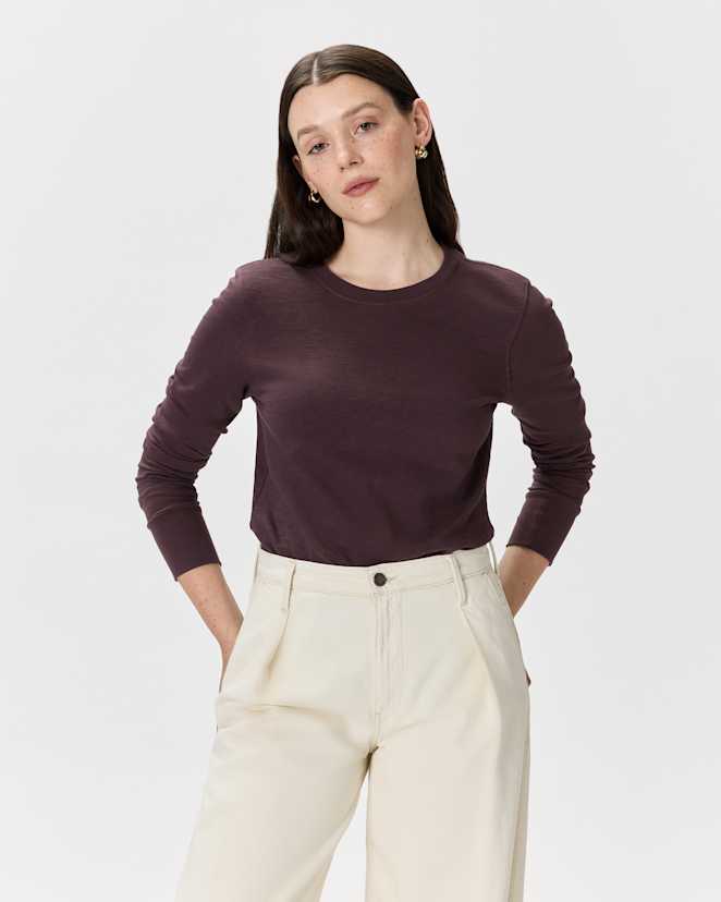 Dried Fig 100% Organic Cotton Slub Long Sleeve Tee