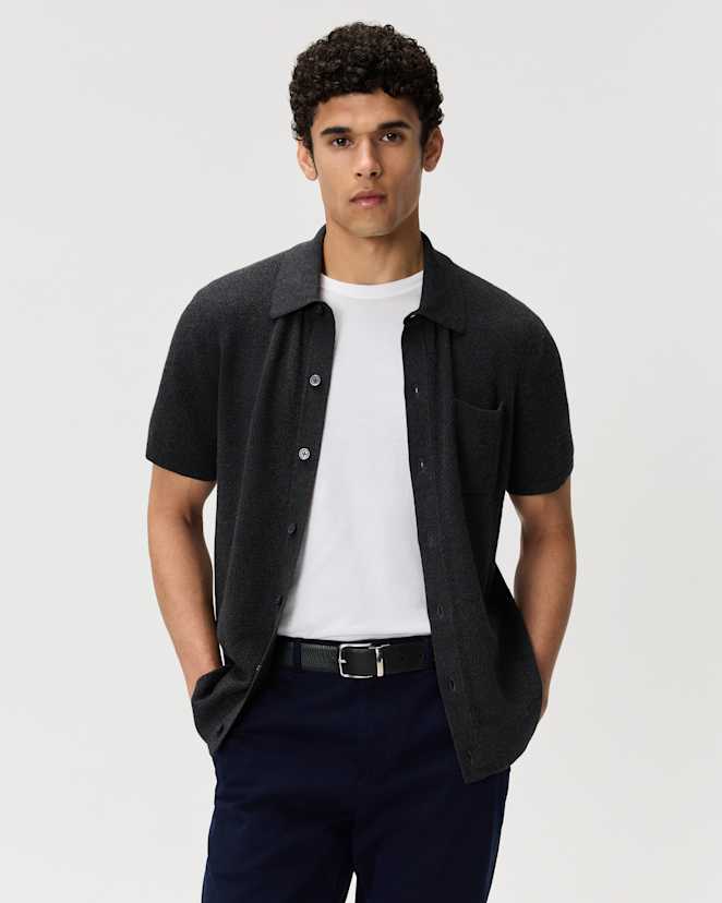 Charcoal 100% Organic Cotton Mesh-Stitch Button-Up Sweater Polo