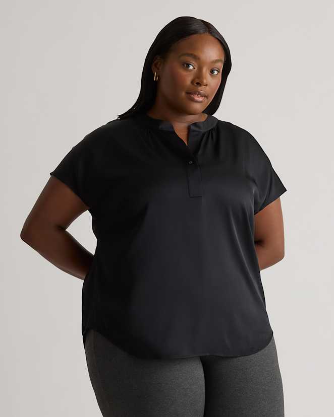 Black Washable Stretch Silk Dolman Sleeve Blouse