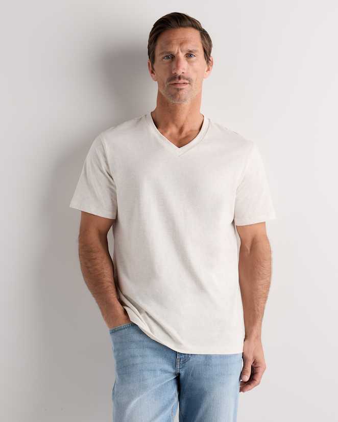 Heather Oatmeal 100% Pima Cotton Luxe Touch V-Neck Tee
