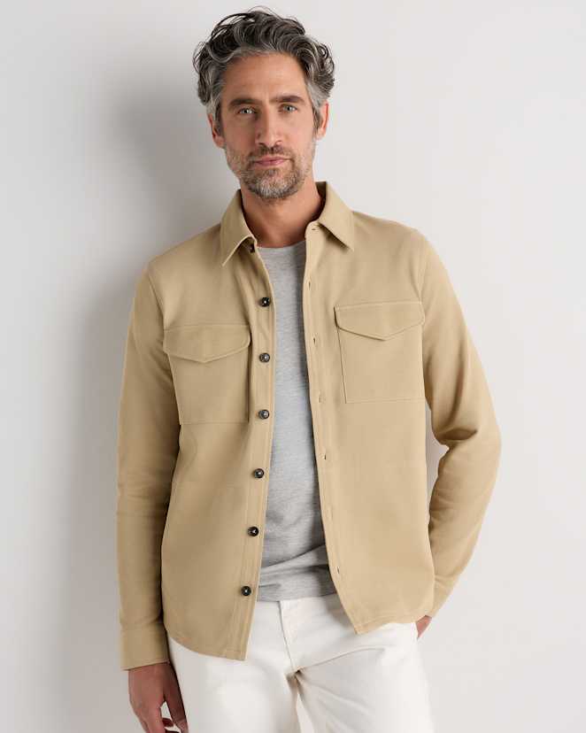 Khaki Cotton Pique Knit Overshirt