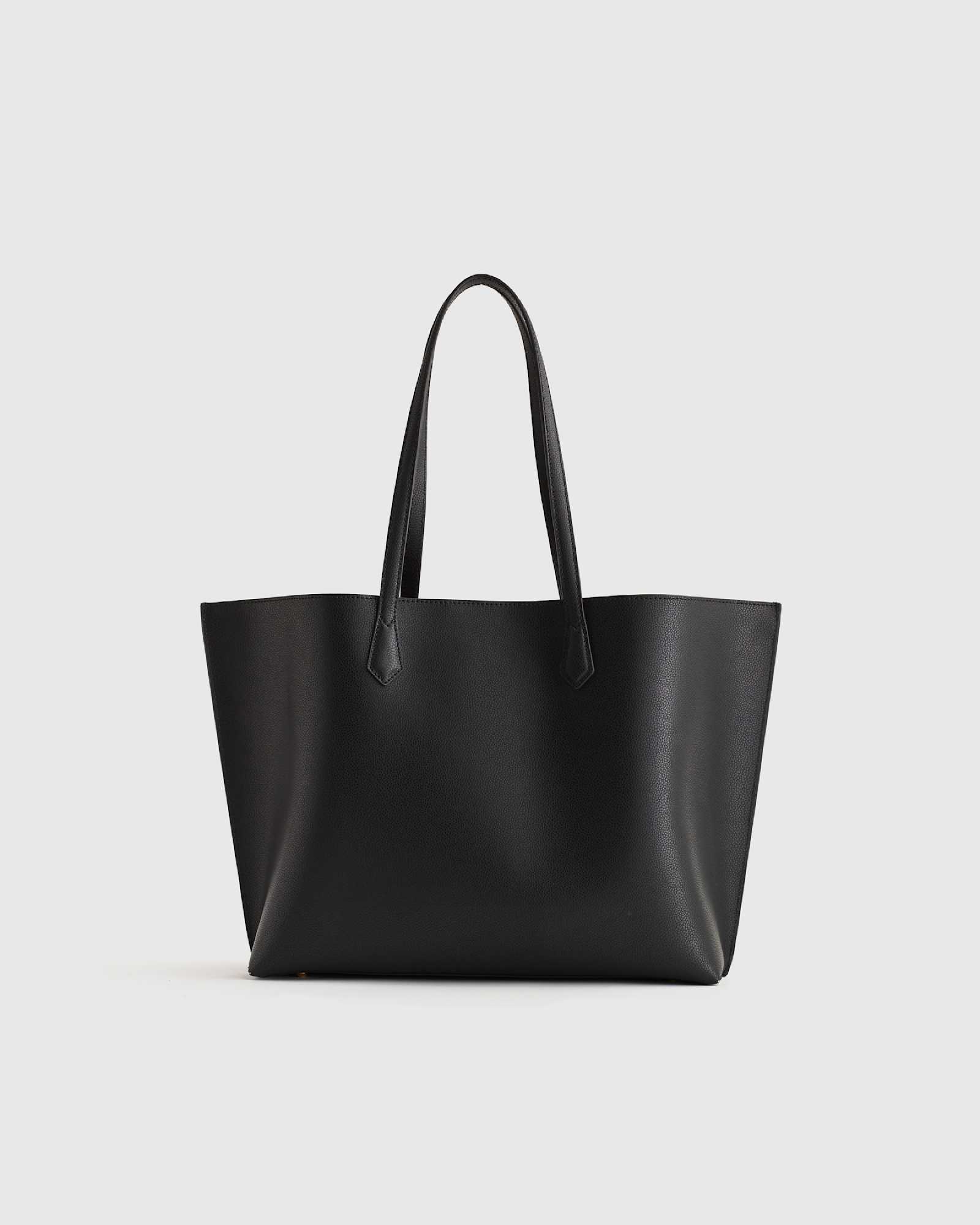 Black Italian Leather Triple Compartment Shopper Tote
