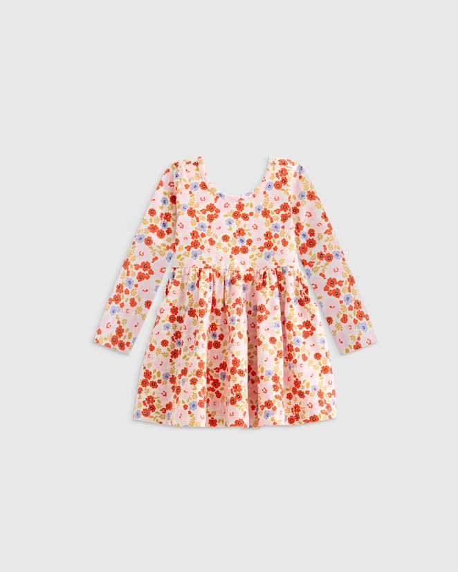Pink Poppy Floral Organic Cotton Long Sleeve Skater Dress