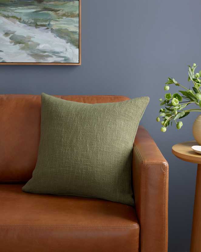 Olive Cotton Slub Pillow Cover