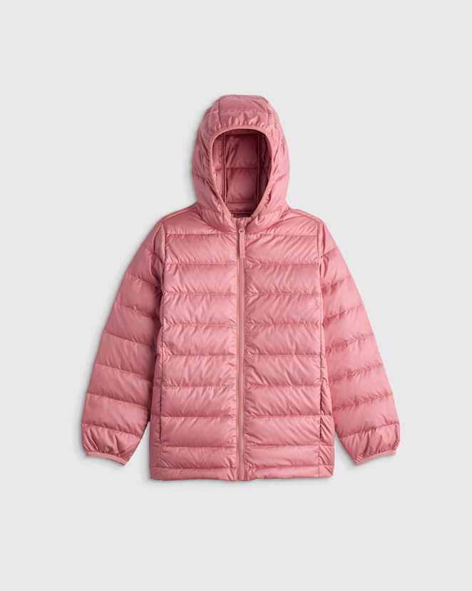 Dusty Rose Lightweight Down Hooded Puffer Jacket