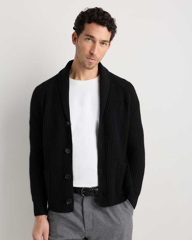 Black Mongolian Cashmere Shawl Collar Cardigan