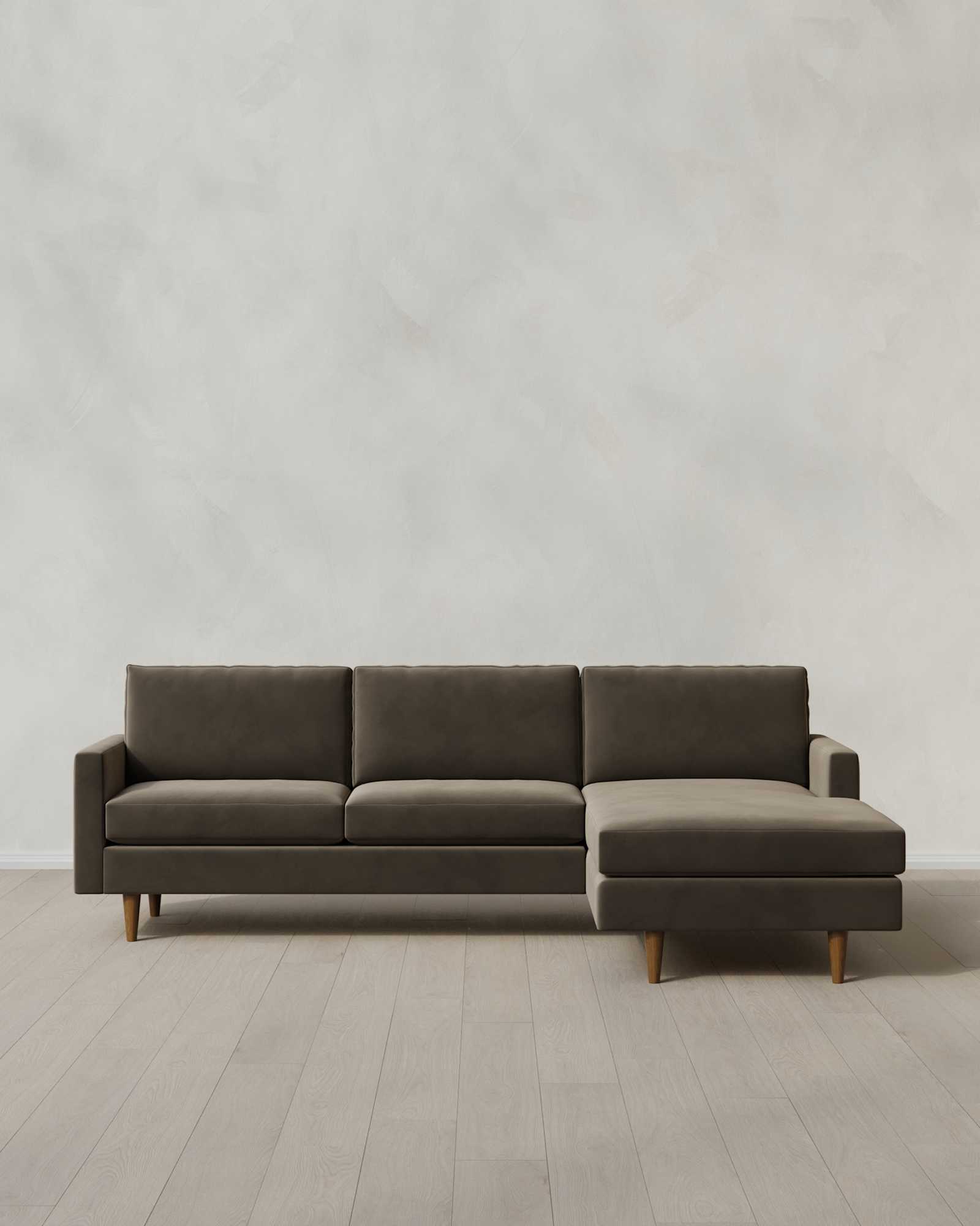 Sable Atlas Midcentury Chaise Sectional in Performance Velvet