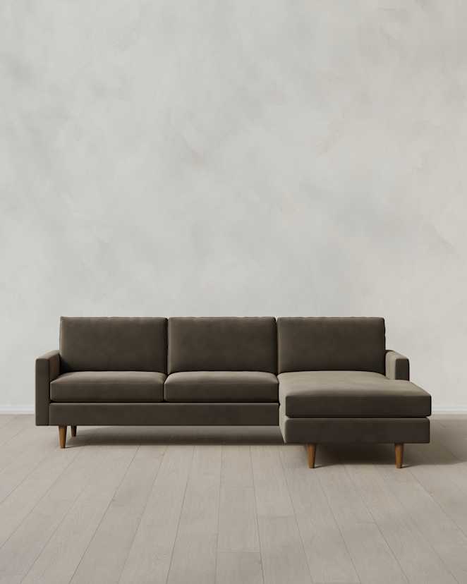 Sable Atlas Midcentury Chaise Sectional in Performance Velvet