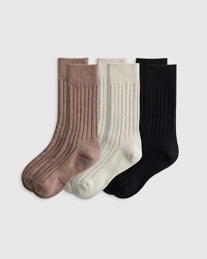 Solid Neutral Multi Pack Merino Cashmere Blend Ribbed Crew Sock (3-Pack)